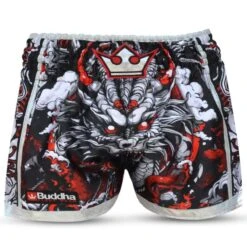 Short Muay Thai Bouddha Dragon Rouge -Magasin D’Équipement D’Arts Martiaux short muay thai bouddha dragon rouge 3